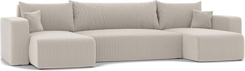Canapé en U Convertible Velours Beige XL