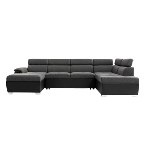 Canapé panoramique convertible 6 places Noir/Gris