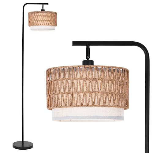 Lampadaire Bohème en Rotin et Tissu