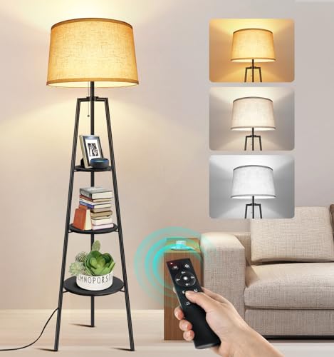 Lampadaire Trépied avec Étagères et Télécommande