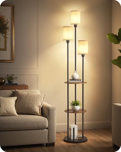 Lampadaire Vintage avec Étagère et Abat-jours