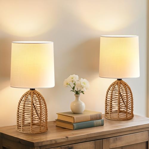 Lot de 2 lampes de table en rotin