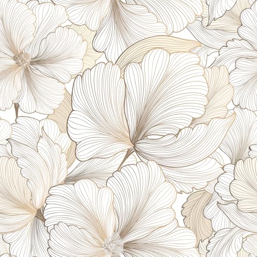 Papier Peint Adhésif Hibiscus Blanc et Beige Papier Peint Adhésif Hibiscus Blanc et Beige