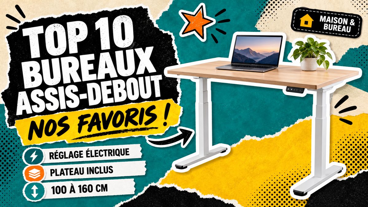 Miniature du top 10 des bureaux assis-debout électriques avec un bureau réglable en hauteur, un ordinateur portable et une plante